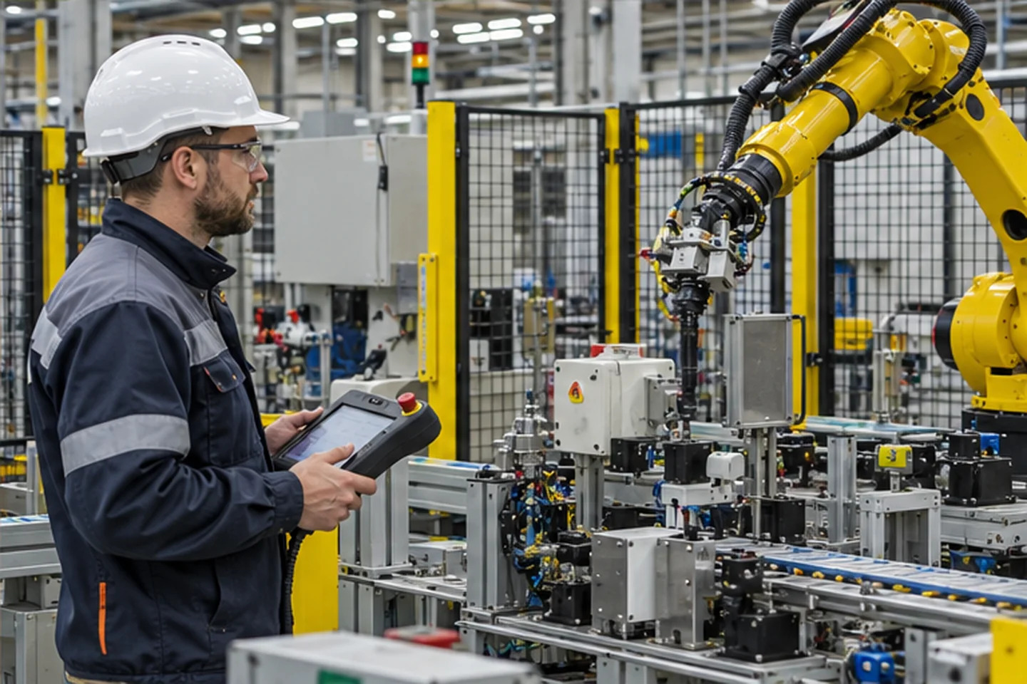 Ramię robota przemysłowego przy zautomatyzowanej linii produkcyjnej
