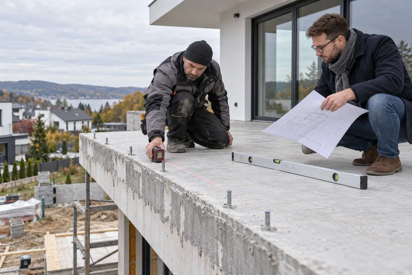 Pomiar miejsca montażu balustrady nierdzewnej na tarasie