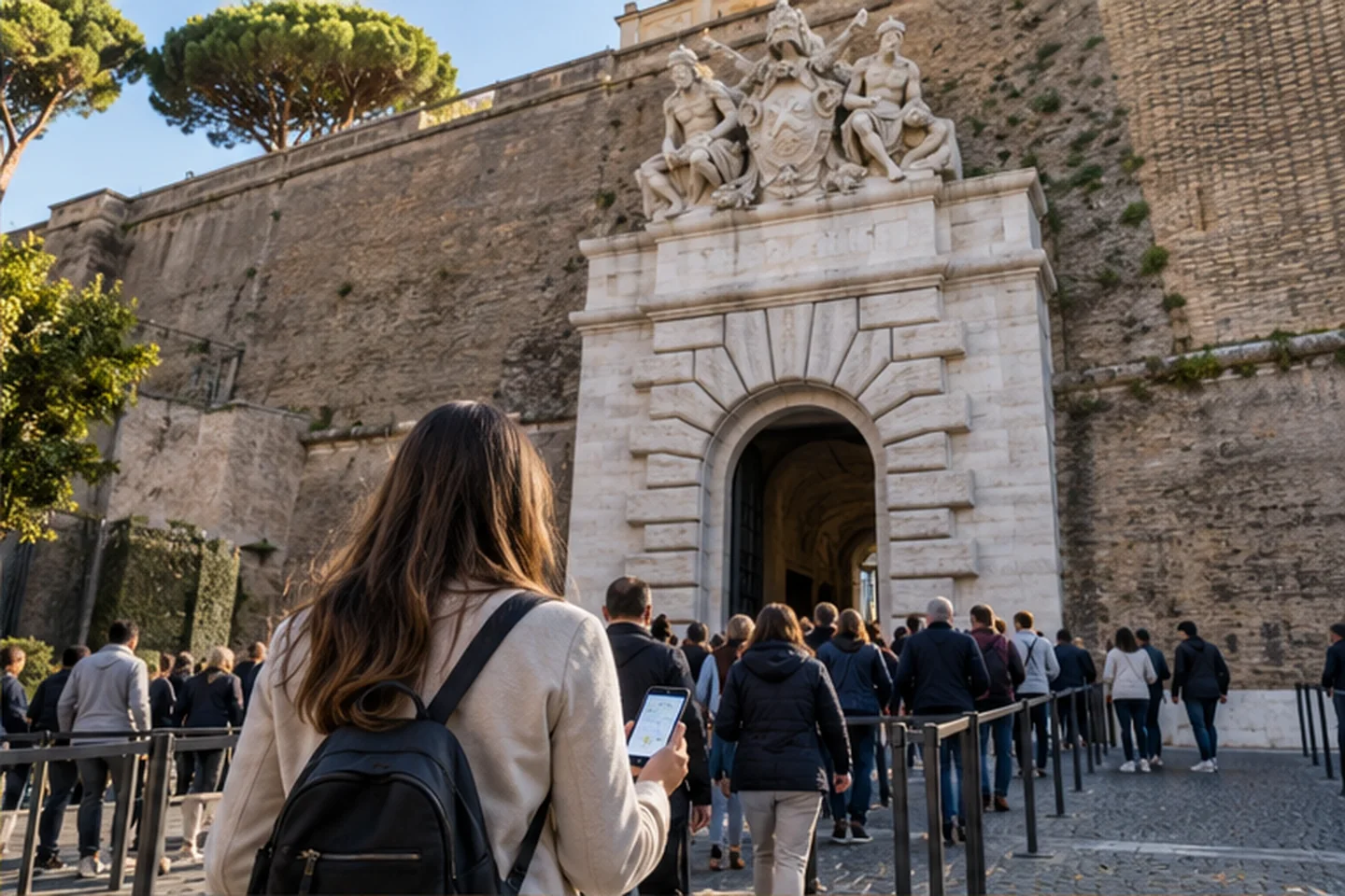 Wejście do Muzeów Watykańskich przy Viale Vaticano rano