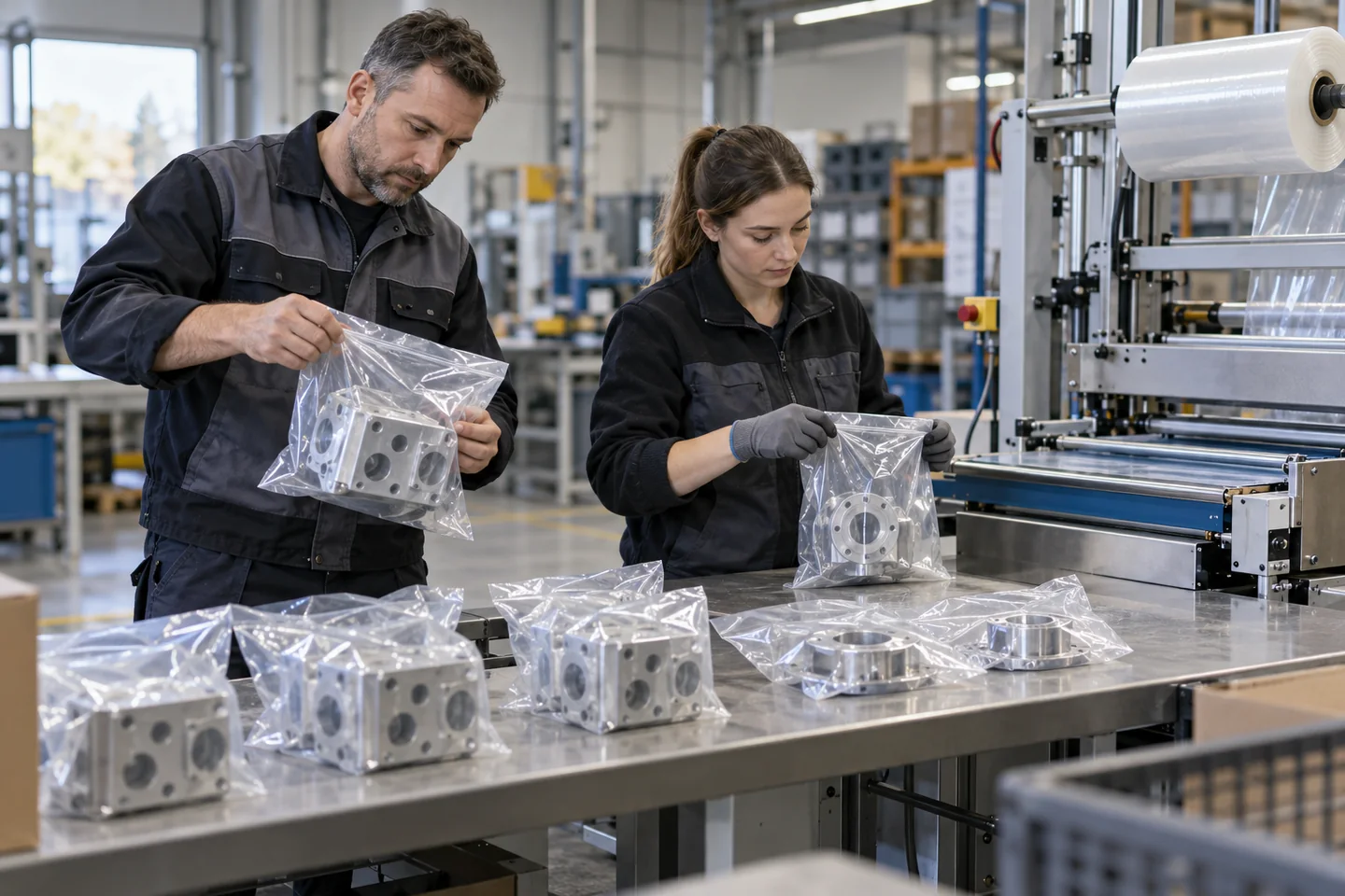 Próby kilku wariantów opakowań foliowych na stanowisku produkcyjnym