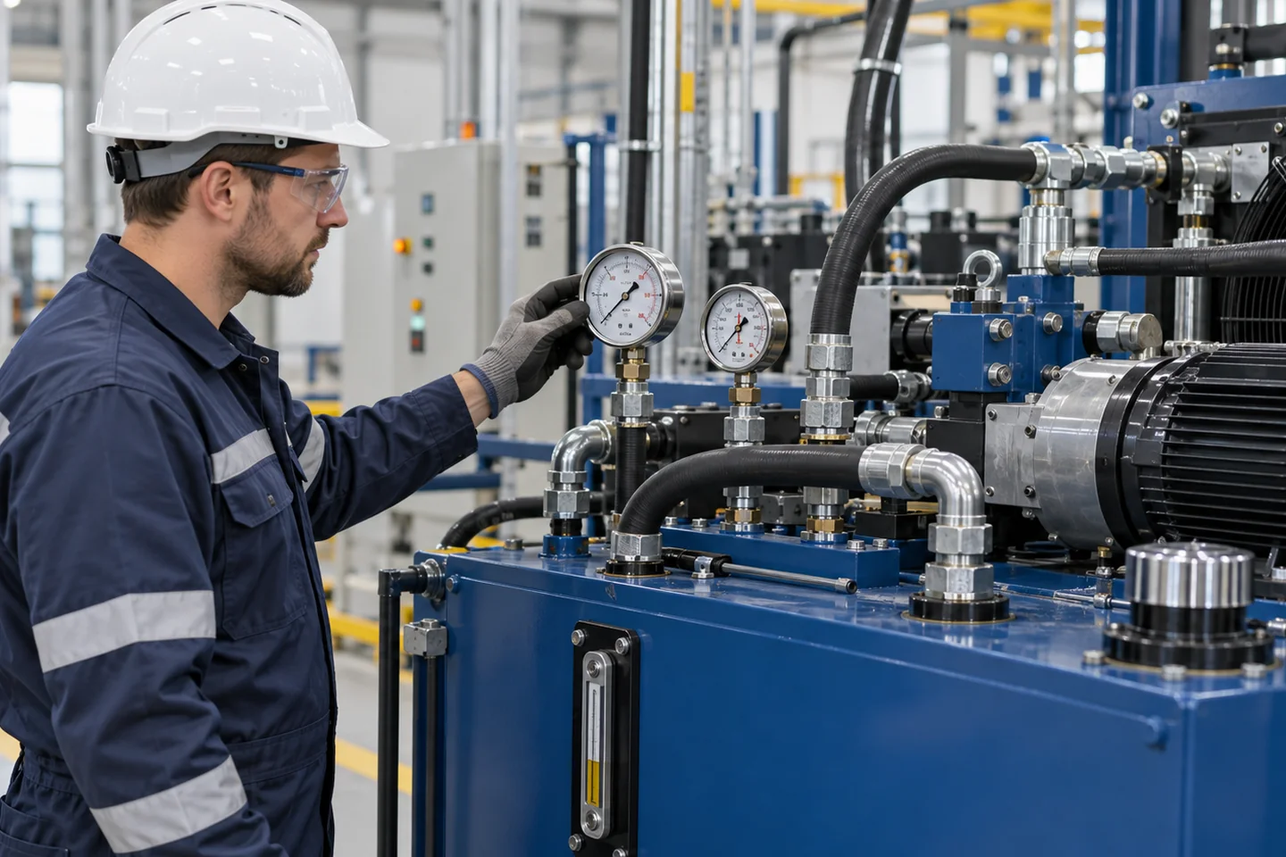 Technik porównujący ciśnienie przepływ temperaturę i objaw pompy zębatej