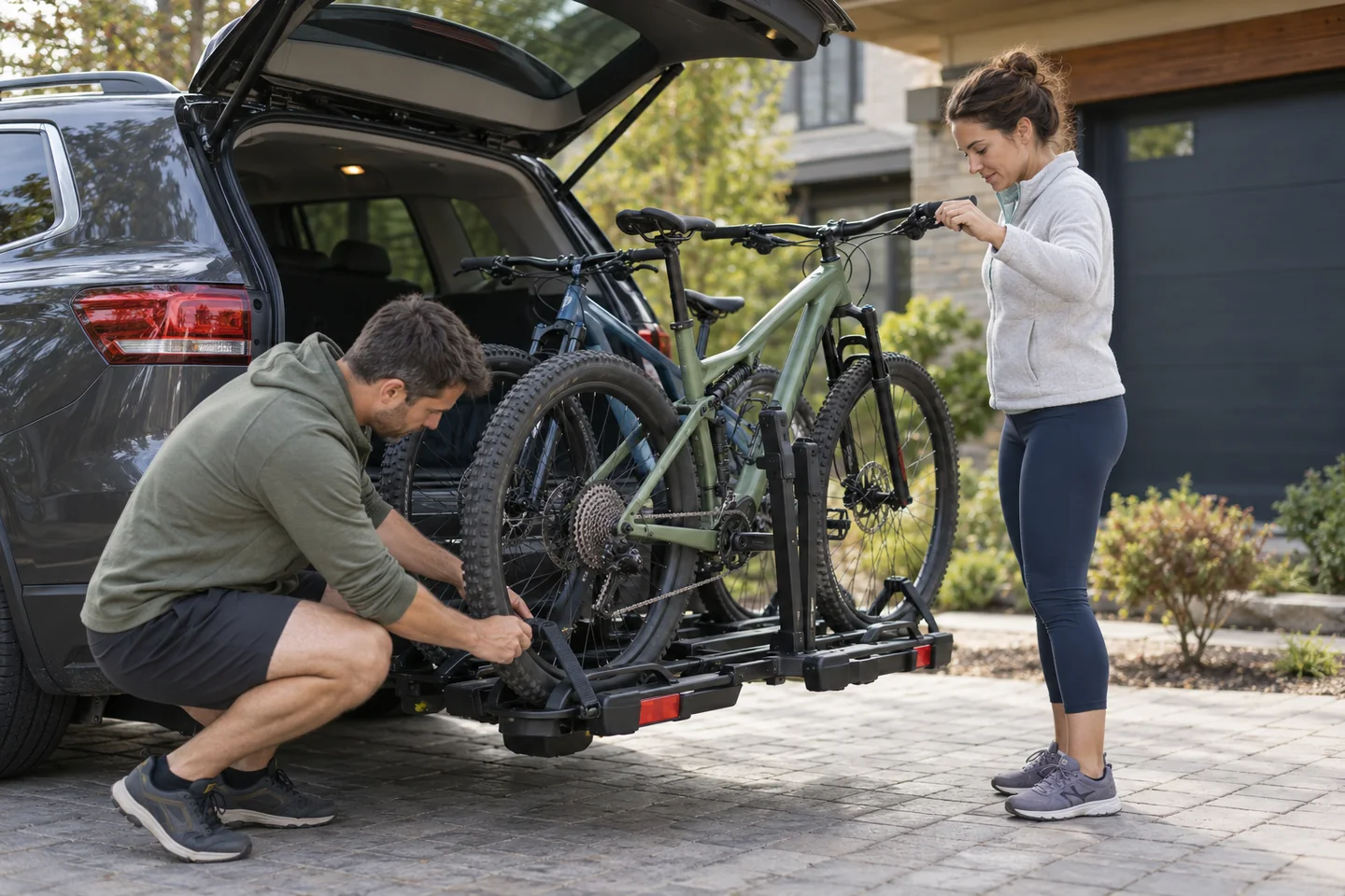 Próbny montaż rowerów na platformie samochodowej przed wyjazdem