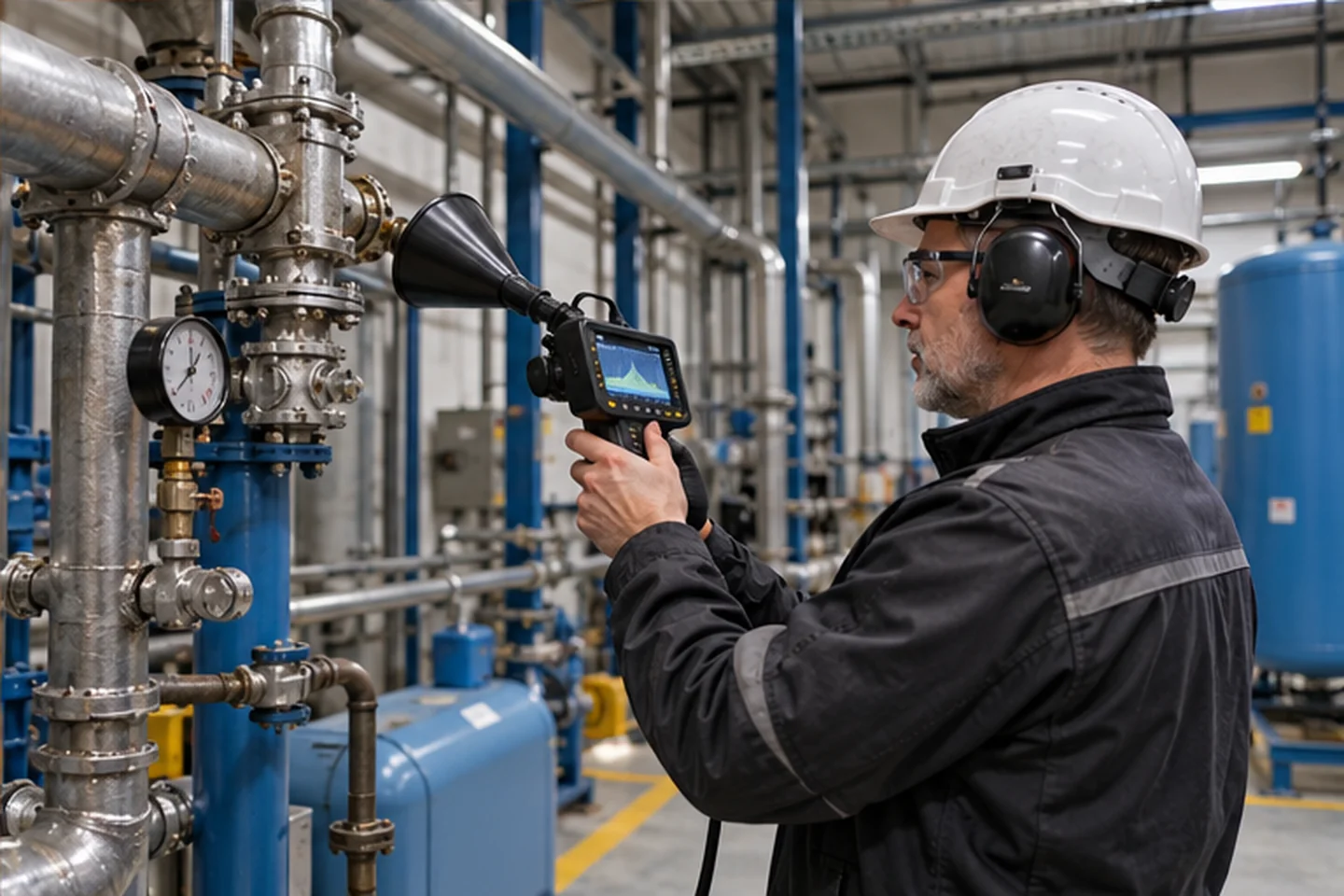 Kontrola instalacji sprężonego powietrza w zakładzie produkcyjnym