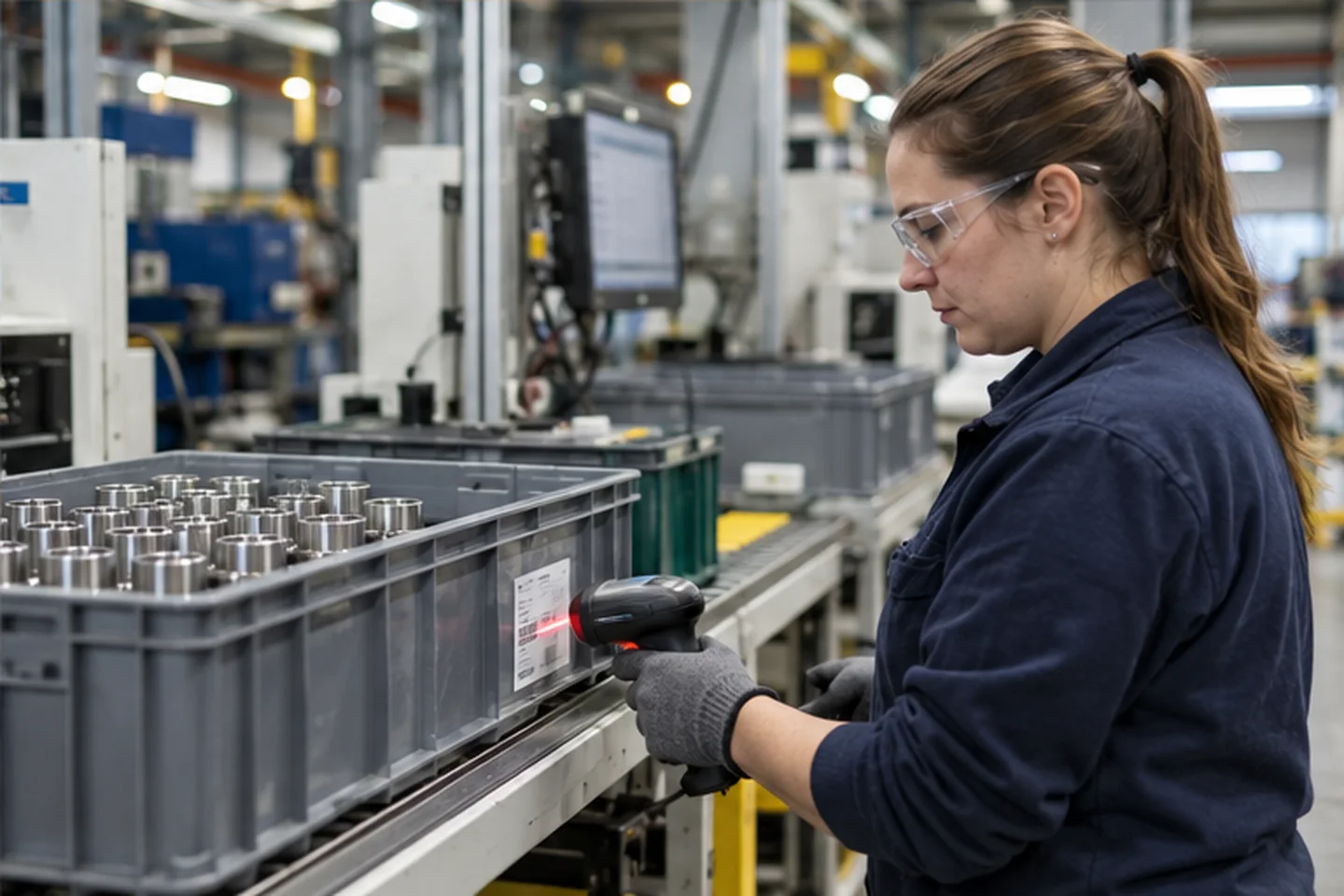 Identyfikacja partii produkcyjnej za pomocą etykiety i terminala na hali