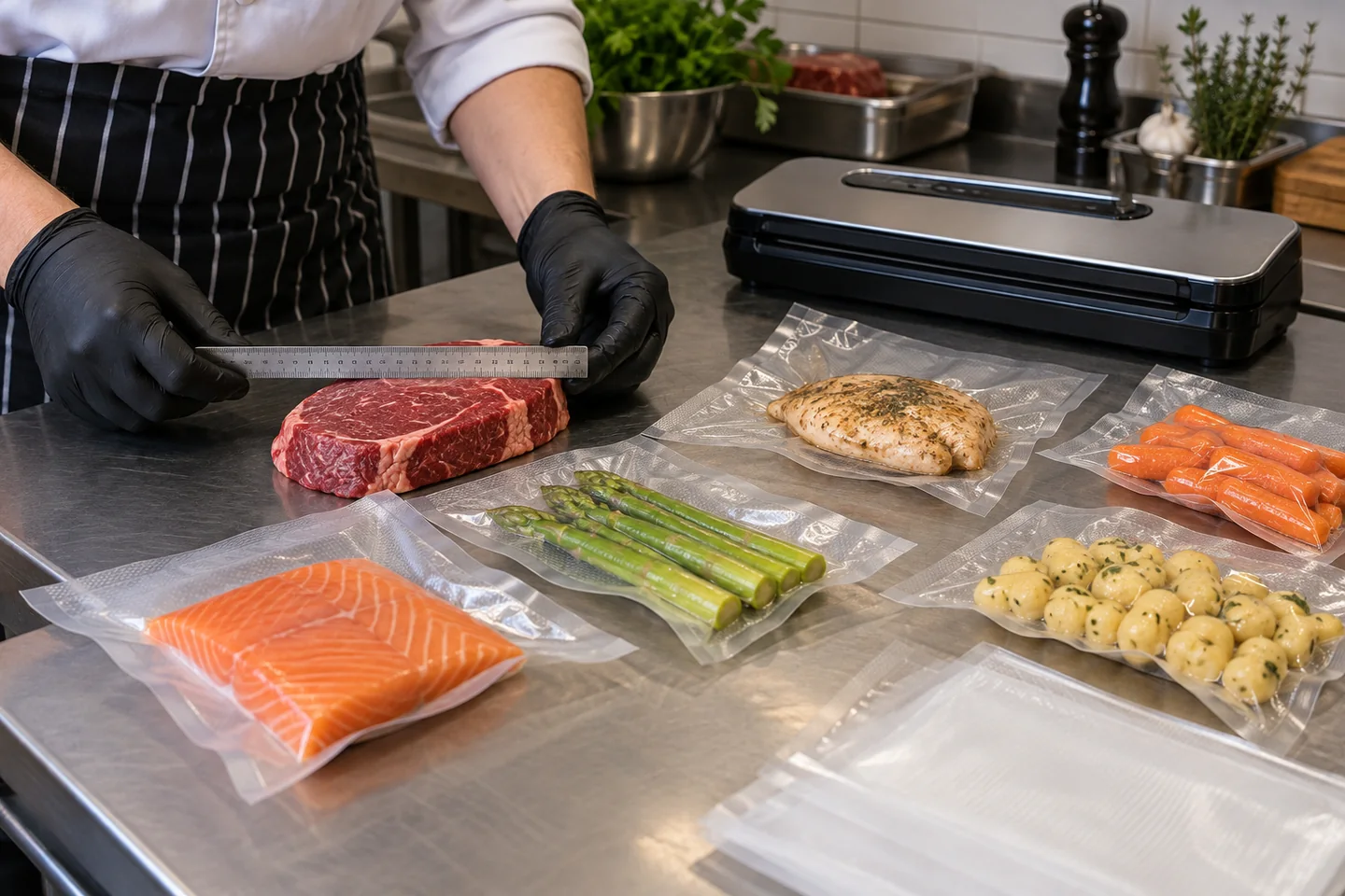 Kilka typowych porcji gastronomicznych mierzonych przed doborem worka moletowanego